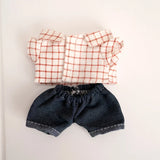 Plaid Shirt, Jeans & Hat Outfit Set for 17cm Labubu Dolls – Trendy Three-Piece Fashion Clothes Accessories