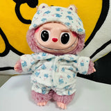 Pajama Set with Eye Mask for 17cm Labubu Dolls – Soft Cotton Sleepwear Outfit Accessories for Plush Fans