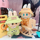 Labubu I & II Doll Animal Overalls Set – 17cm Plush Outfit with White T-Shirt & Hat Doll Clothes Accessories for Cute Display