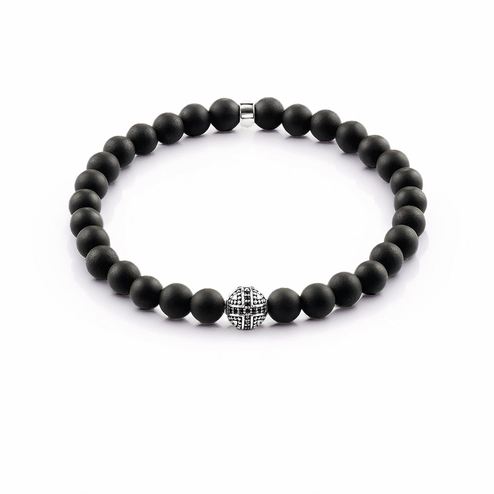 Silver Cross Bead Karma Bracelet – Matte Black Obsidian | European Style Fashion Jewelry Gift