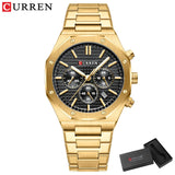 CURREN Fashion Quartz Wristwatch: Casual Stainless Steel Band with Chronograph, Waterproof Men's Timepieces