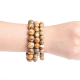 Men's 19cm Natural Stone Picture Jasper Beads Bracelet – Handmade Fashion Yoga Mala Jewelry for Healing