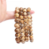 Men's 19cm Natural Stone Picture Jasper Beads Bracelet – Handmade Fashion Yoga Mala Jewelry for Healing