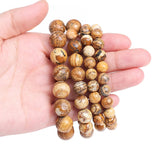 Men's 19cm Natural Stone Picture Jasper Beads Bracelet – Handmade Fashion Yoga Mala Jewelry for Healing