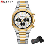 CURREN Fashion Quartz Wristwatch: Casual Stainless Steel Band with Chronograph, Waterproof Men's Timepieces