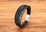 Men's Multi-Layer Braided Leather Bracelet – 3-Color Stainless Steel Beads with Magnetic Buckle | Charm Bangle Gift