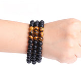 Men's Natural Tiger Eye Stone Beads Bracelet – Classic Black Agate with Stretch Elastic Cord | Pulsera Jewelry Gift