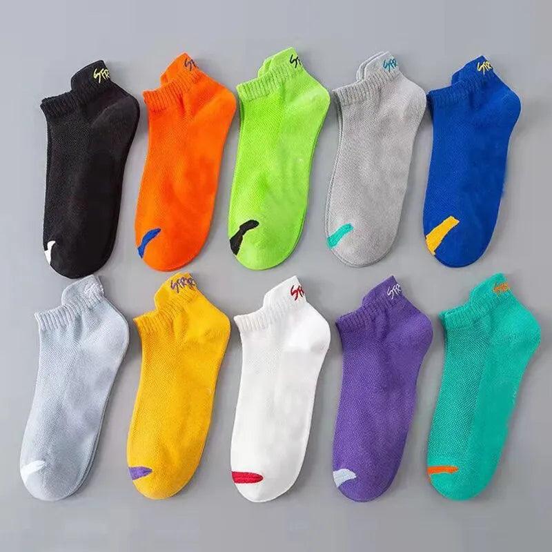 5 Pairs Bright Color Ankle No Show Socks Men Breathable Street Fashion Sport Deodorant Invisible Travel Running Socks - Mmuz Store