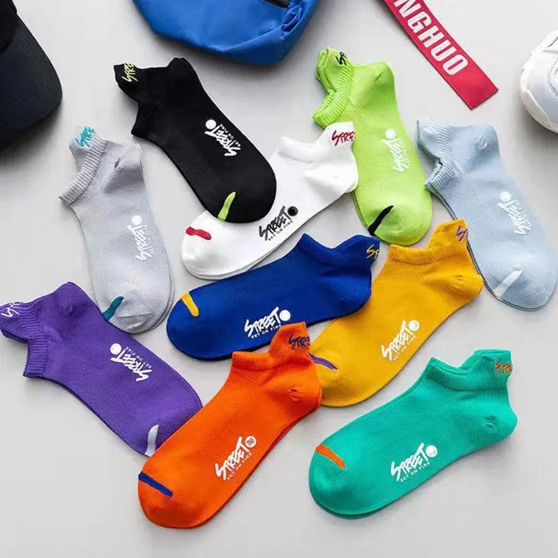 5 Pairs Bright Color Ankle No Show Socks Men Breathable Street Fashion Sport Deodorant Invisible Travel Running Socks - Mmuz Store