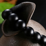 Men's Black Agate & Onyx Beaded Bracelet – Natural Stone Stretch Yoga Healing Jewelry