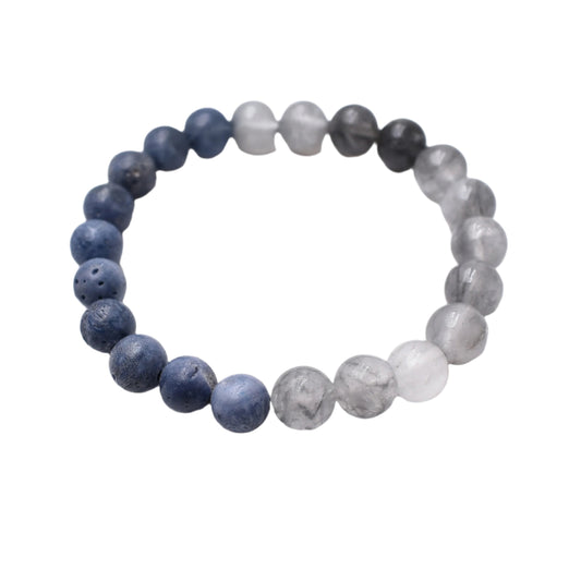 Men's 8mm Natural Gray Crystal & Blue Coral Beaded Bracelet – Fashion Jewelry Gift