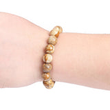 Men's 19cm Natural Stone Picture Jasper Beads Bracelet – Handmade Fashion Yoga Mala Jewelry for Healing