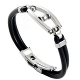 Polished Stainless Steel Lover Bracelet – Men's Rhombus Arc Design with Thick Silicone Band | Fashion Jewelry Bangle