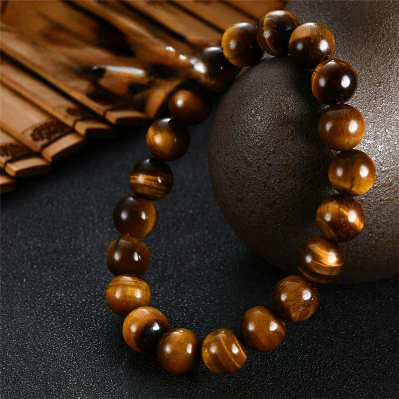 Men's Minimalist Yellow Tiger Eye Bracelet – Elastic Natural Stone Beads in 4/6/8/10/12mm | Casual Men Jewelry