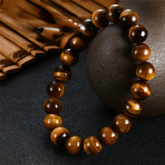 Men's Minimalist Yellow Tiger Eye Bracelet – Elastic Natural Stone Beads in 4/6/8/10/12mm | Casual Men Jewelry