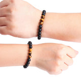 Men's Natural Tiger Eye Stone Beads Bracelet – Classic Black Agate with Stretch Elastic Cord | Pulsera Jewelry Gift