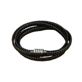 Men's 20cm Double-Layer Braided Brown Leather Bracelet – Stainless Steel Magnetic Clasp | Fashion Jewelry Bangle