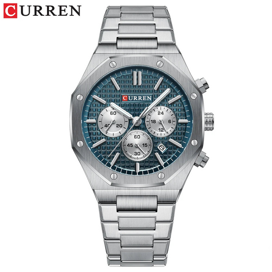 CURREN Fashion Quartz Wristwatch: Casual Stainless Steel Band with Chronograph, Waterproof Men's Timepieces