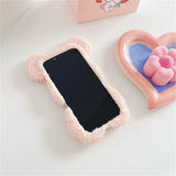 Adorable Plush Pink Pig Case with Bear Ears for iPhone 11 to 14 Pro Max, Furry Hand Warmer Cartoon Cover