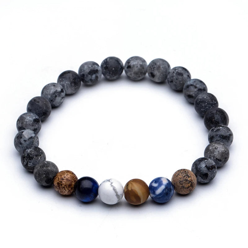 Labradorite & White Turquoise Stretch Bracelet – Natural Stone Charm Elastic Jewelry