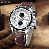 MEGIR Luxury Men's Quartz Chronograph Watch: Leather Strap, Waterproof, Calendar