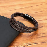 Men's Minimalist Leather Bracelet – Multilayer Design in 6 Colors with Stainless Steel Magnetic Clasp | Simple Jewelry Bangle Gift