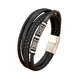 Men's Multi-Layer Braided Leather Bracelet – 3-Color Stainless Steel Beads with Magnetic Buckle | Charm Bangle Gift