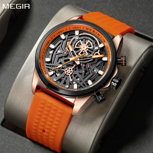 MEGIR Luxury Big Dial Sports Watch for Men: Silicone Strap, Luminous Quartz