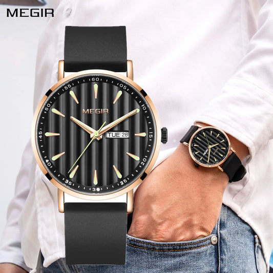 MEGIR Luxury Men's Watch: Large Dial, Quartz Movement, Casual Sport Style, Waterproof with Date and Week Display