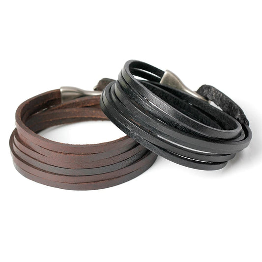 Men's Vintage Multilayer Leather Wrap Bracelet – Hook Wristband Fashion Accessory | Ideal Birthday Gift