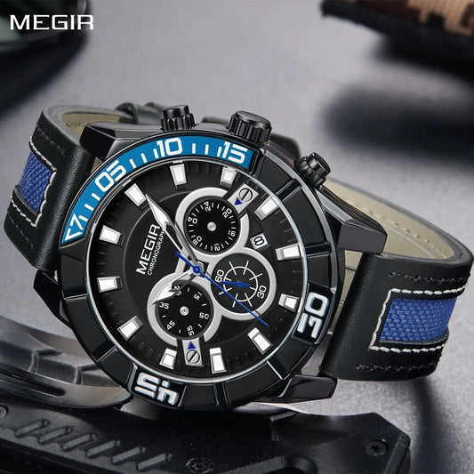 MEGIR Men's Top Brand Luxury Military Sports Chronograph Watch: Stylish, Waterproof, Leather, Quartz