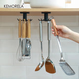 Self-Adhesive Kitchen Storage Rack: Rotate Shelf with Hanging Hooks, Ideal for Cupboards, Bathrooms, and Walls