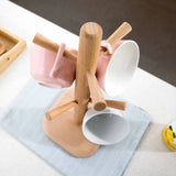 Wooden Tree-Shaped Cup Rack: Countertop Storage Holder with 6 Hooks, Ideal for Tea Cups, Mugs, and Jewelry