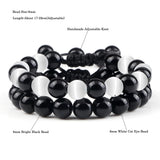Men's Fashion Tiger Eye Bracelet & Bangle – 8mm Shiny Black Onyx Beads | Couples Yoga Healing Pulsera Gift