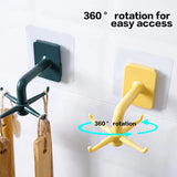 360° Rotating Wall-Mounted Hanging Hooks: Kitchen and Bathroom Storage Rack with Rotated Holder for Organization