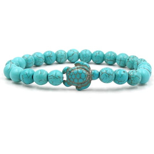 Men's Sea Turtle Beaded Bracelet – Natural Stone with Elastic Rope | Friendship & Valentine's Day Gift