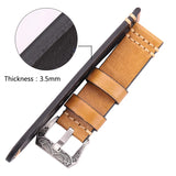 Handmade Leather Watchband - 20mm, 22mm, 24mm Genuine Cowhide Straps in 4 Colors with Retro Steel Buckle