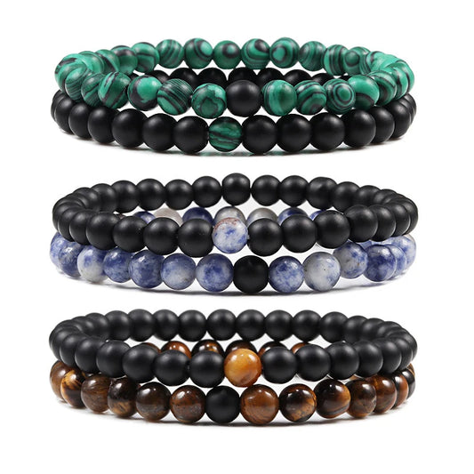 2-Piece Couple's Distance Bracelet Set – 26 Styles of Natural Stone Yoga Beaded Bracelets | Perfect Friendship Gift for Men