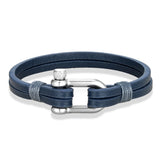 Men's Nautical Double-Strand Leather Bracelet – Stainless Steel U-Shape Clasp | Sporty Bangle Jewelry