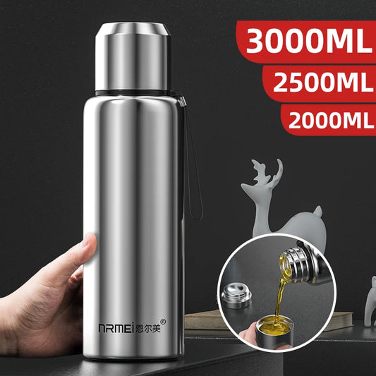 Insulated Stainless Steel Thermos Bottle – Large Capacity 2L, 2.5L, or 3L Vacuum Flask for Outdoor Use | Portable Water Bottle for Coffee and Beverages