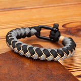 Men's U-Shape Survival Bracelet – Handwoven Reverse Scale Rope with Black Stainless Steel Sport Buckle