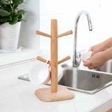 Wooden Tree-Shaped Cup Rack: Countertop Storage Holder with 6 Hooks, Ideal for Tea Cups, Mugs, and Jewelry