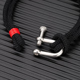 Men's Black Stainless Steel U-Shape Survival Bracelet – Outdoor Camping Rescue Rope with Emergency Shackle