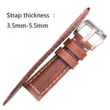 Vintage Cowhide Leather Watchband – Genuine Leather Straps for Men and Women in 20mm, 22mm, 24mm, Available in Black, Dark Brown, and Red