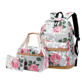 Set of 3 Flower Canvas School Backpacks: Floral Book Bags Designed for Children and Teenage Girls, Stylish Bagpack Collection