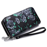 Vintage Black Flower Card Wallet for Women - Clutch Phone Bag with Hidden Coin Compartment - Ladies' Leather Purse, Perfect Gift for Girls