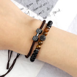 2-Piece Men's Beaded Bracelet Set – 6mm Natural Onyx Stone with Braided Dumbbell & Barbell Charm | Fitness Jewelry for Men