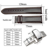 Vintage Genuine Leather Watch Band – Dark Brown Smooth Strap for Men & Women | 18mm to 24mm with Metal Butterfly Deployment Clasp