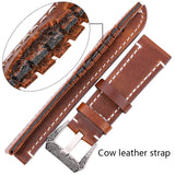 Vintage Cowhide Watchbands - Black & Dark Brown Greased Leather Straps with Stainless Steel Buckle