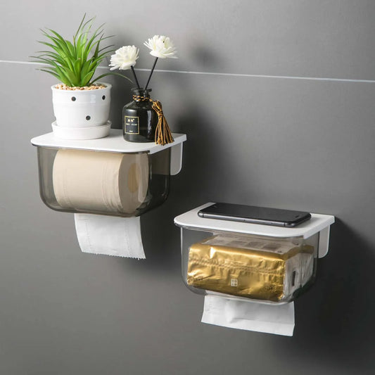 Wall-Mounted Waterproof Toilet Tissue Box: Punch-Free Rack for Toilet Paper Rolls